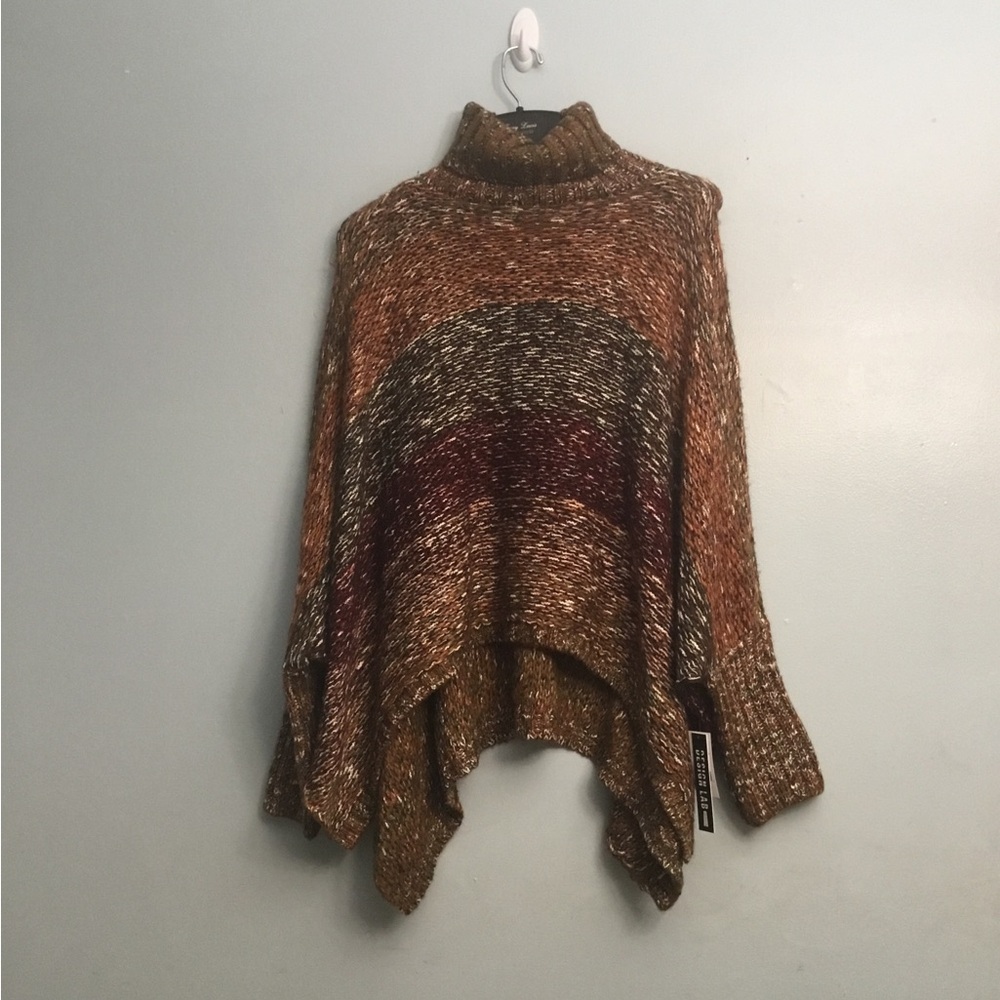 DESIGN LAB Cream and Brown Cowl Neck Sweater with Fuzzy Texture - Picture 2 of 12